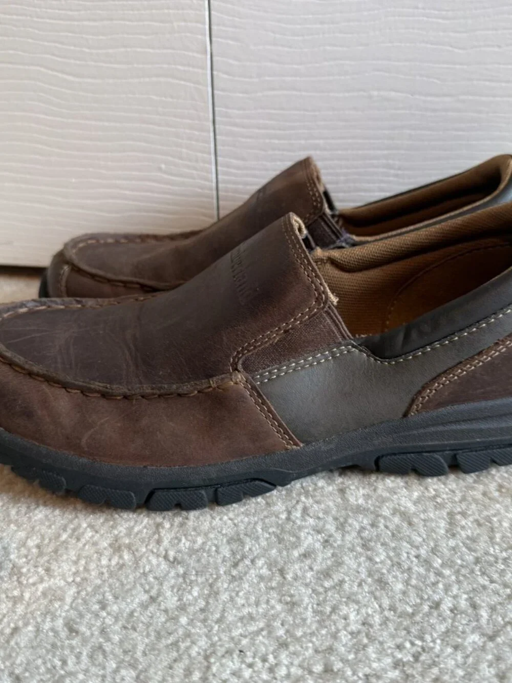Timberland Boys Brown Leather Loafers Moc-Toe Slip-On Shoes Youth Size 5
